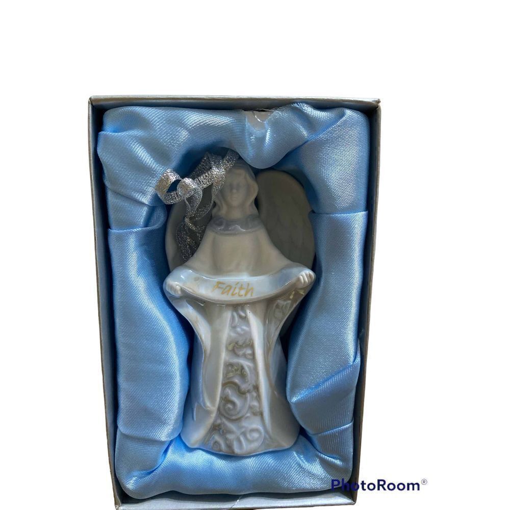 Set of 6 Porcelain Inspirational Angel Ornaments with matte and glaze finish - Picture 3 of 7